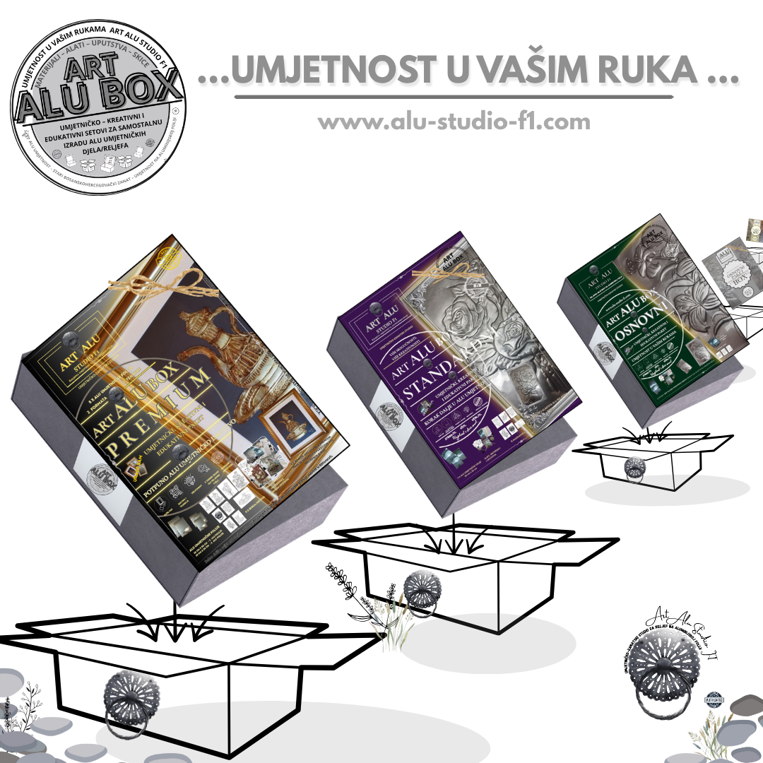 Art Alu Box kolekcija – Osnovni, Standardni i Premium kreativni i edukativni setovi za samostalnu izradu alu reljefa