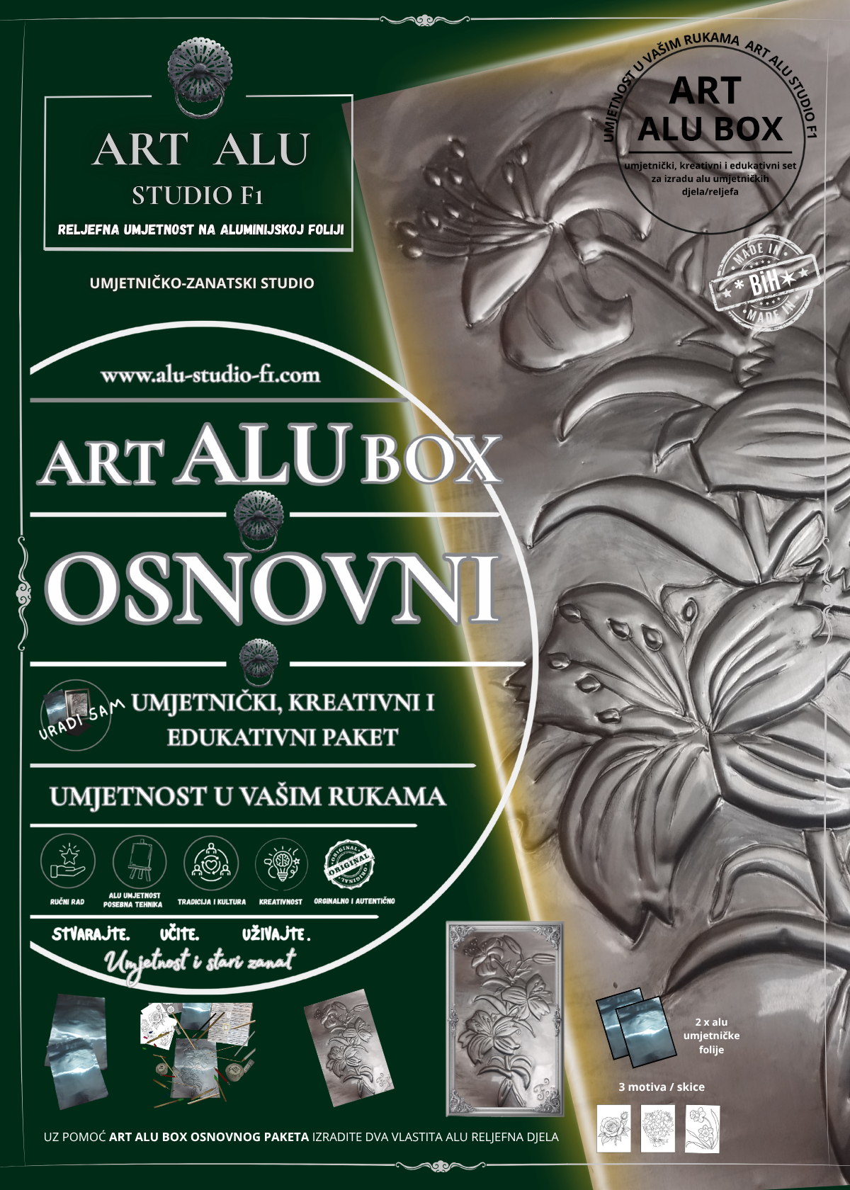 Art Alu Box Osnovni – kreativni paket za izradu alu reljefa inspirisan bosanskohercegovačkom umjetnošću i tradicijom