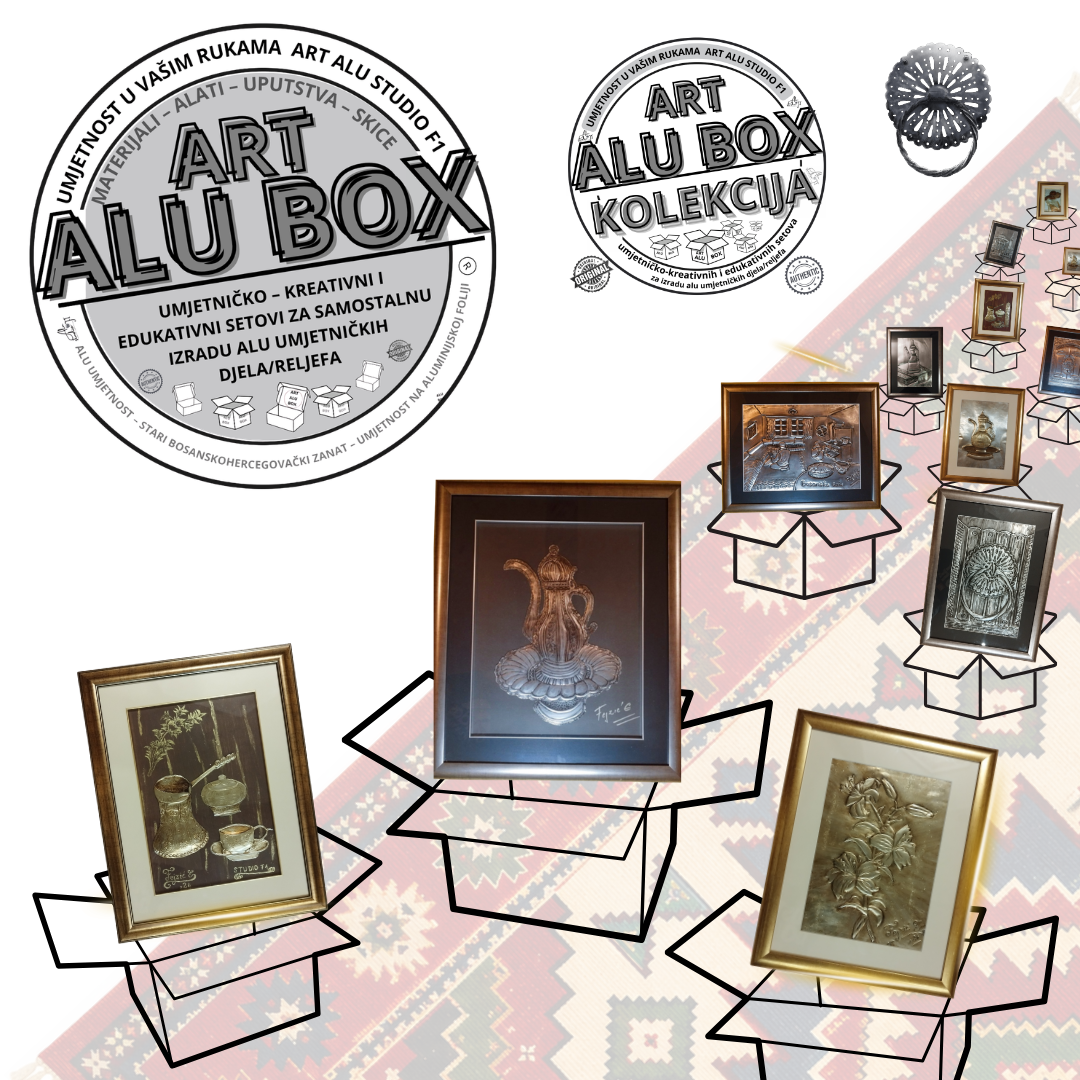 Art Alu Box kolekcija sa uokvirenim alu umjetničkim djelima.