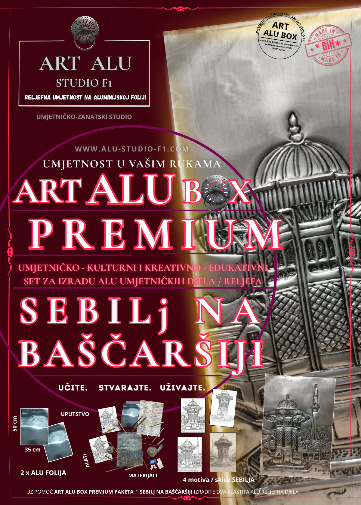 ART ALU BOX PREMIUM kreativni set za izradu reljefa na aluminijskoj foliji sa motivom Sebilj na Baščaršiji